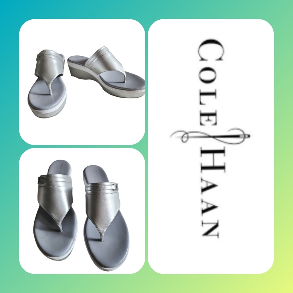 COLE HAAN silver sandals. EUC